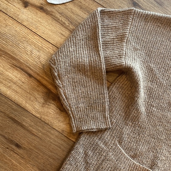 Easel long, open-front knit cardigan in a neutral, tan/beige - Picture 4 of 6